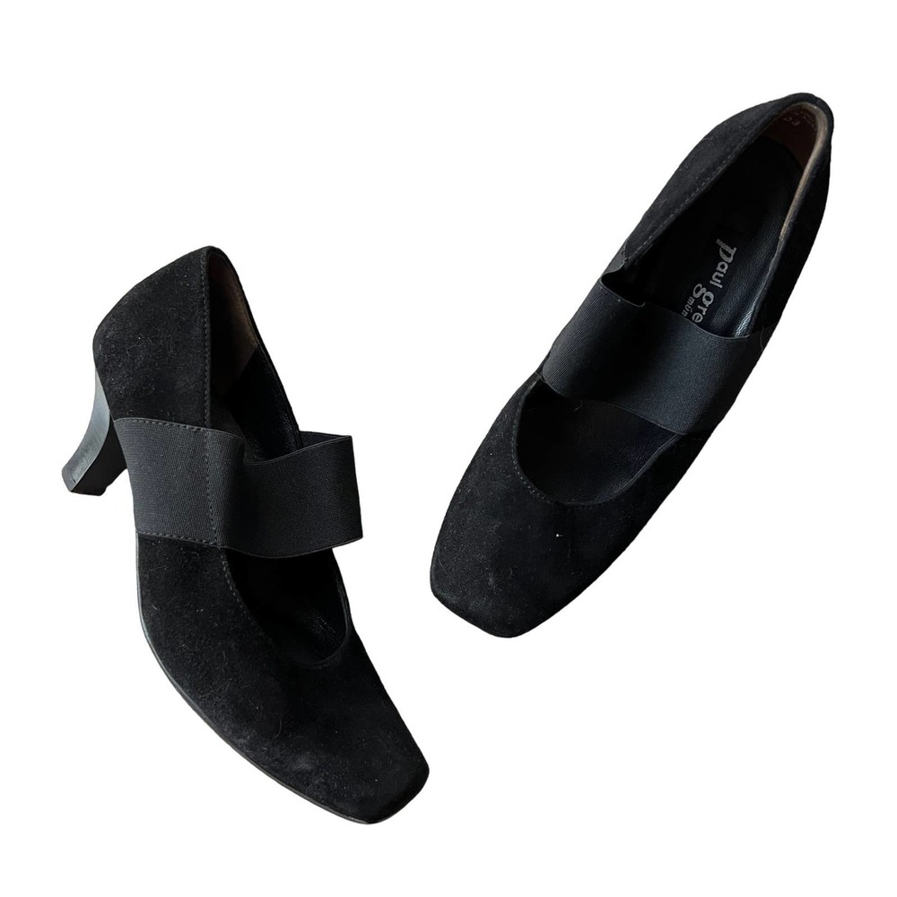 Paul Green Mary Jane Strap Black Suede Low Heels Pumps Size 5.5
